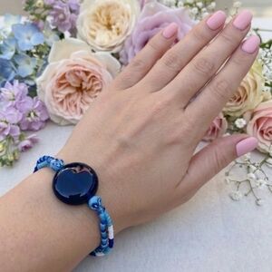 Hand Crafted Blue and White Beaded Stretch Bracelet Multi Colored Blue